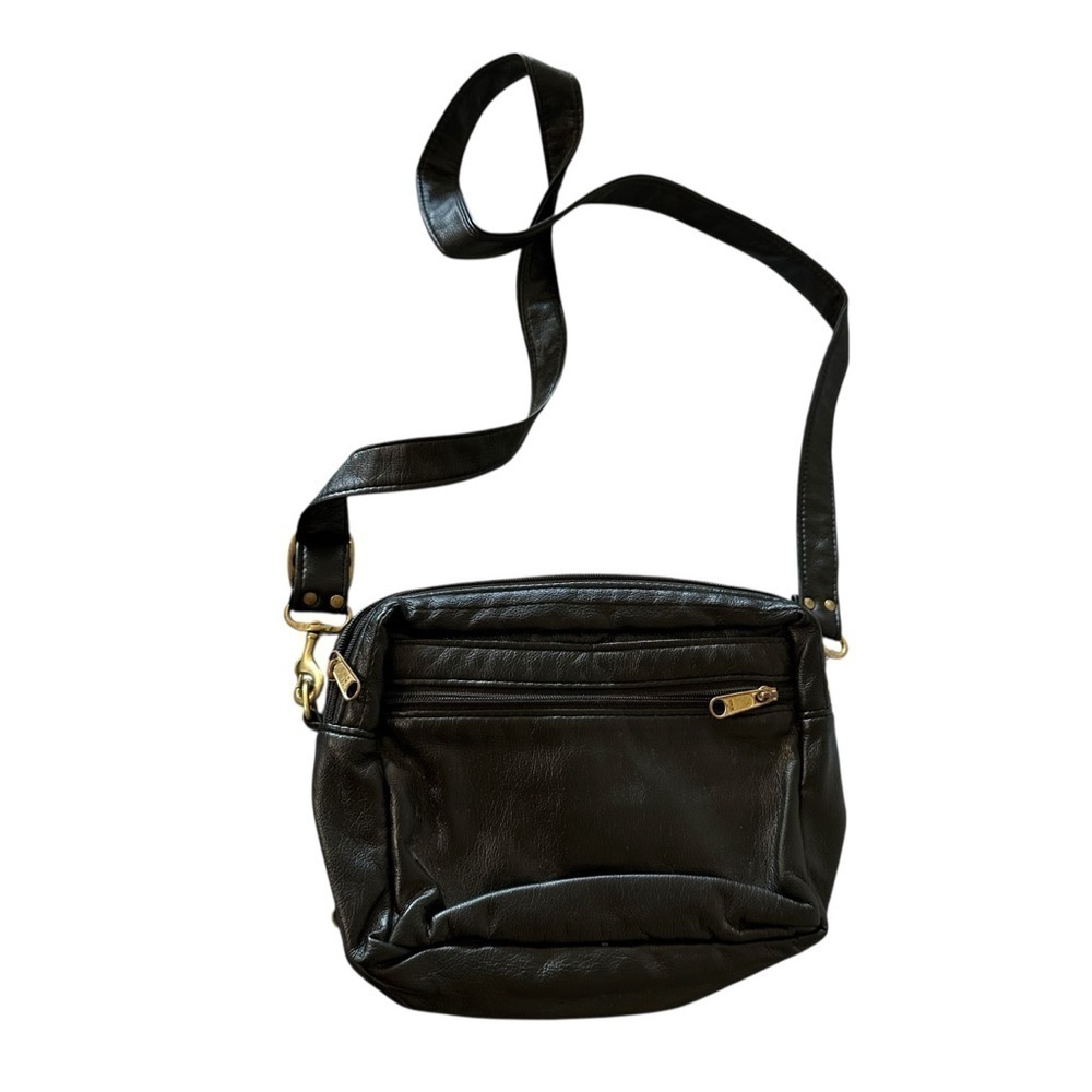 Black Leather Crossbody Bag with Gold Hardware - Picture 2 of 4